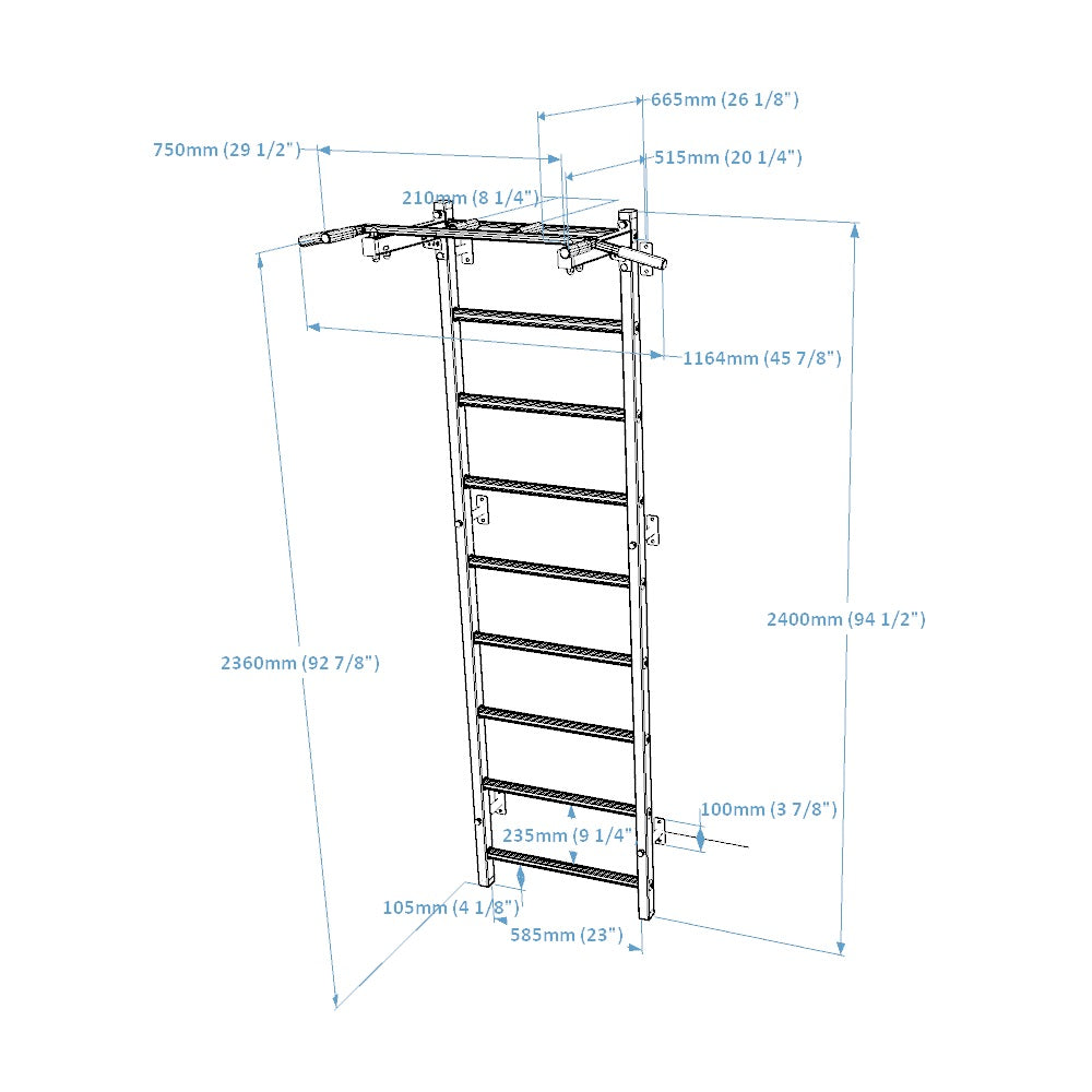BenchK Swedish Ladder w/ Pull Up Bar - White