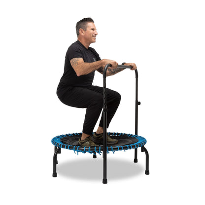 Disc-O-Bed JumpSport 350 Series 39" Trampoline & Handle Bar Bundle, 30 Adjustable Bungees, Stable No-Tip Arched Legs, & 60 Day Streaming Trial - 404403