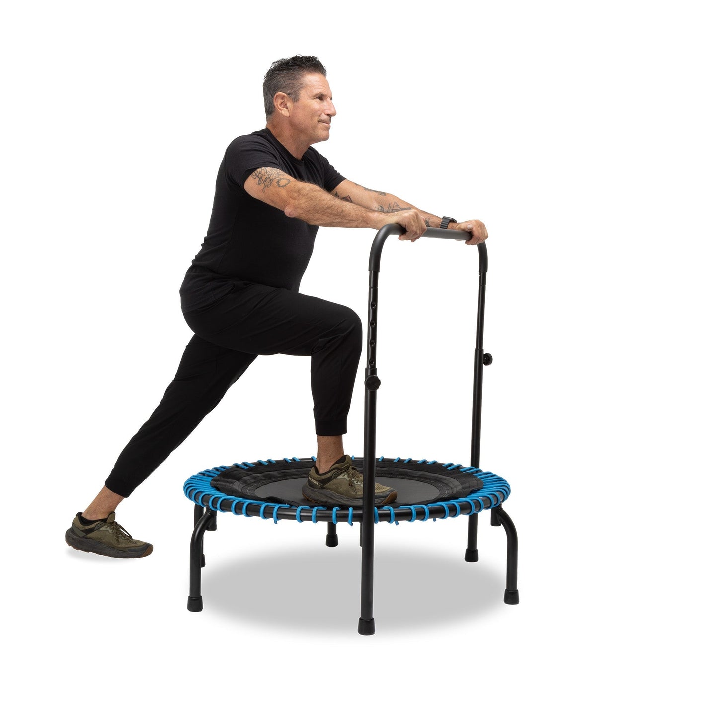 Disc-O-Bed JumpSport 350 Series 39" Trampoline & Handle Bar Bundle, 30 Adjustable Bungees, Stable No-Tip Arched Legs, & 60 Day Streaming Trial - 404403