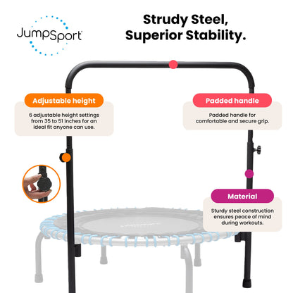 Disc-O-Bed JumpSport 350 Series 39" Trampoline & Handle Bar Bundle, 30 Adjustable Bungees, Stable No-Tip Arched Legs, & 60 Day Streaming Trial - 404403