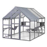 COZIWOW Large Catio Outdoor Cat Enclosure w/Full Cover, Window, 53.5 sq ft, Grey - 410539