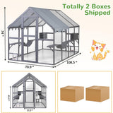 COZIWOW Large Catio Outdoor Cat Enclosure w/Full Cover, Window, 53.5 sq ft, Grey - 410539