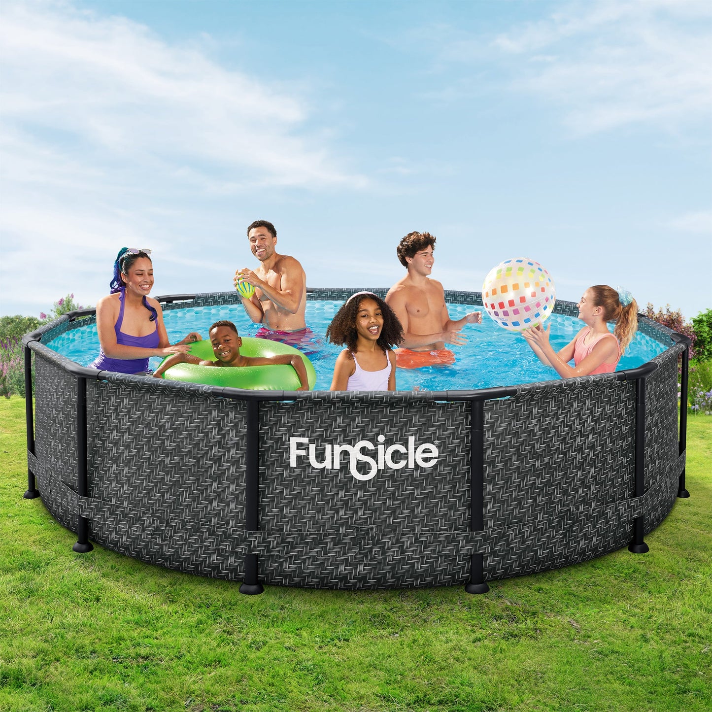 Bestway 12' x 36" Oasis Designer Round Above Ground Pool, Dark Herringbone - 409515