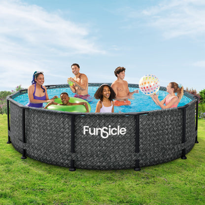 Bestway 12' x 36" Oasis Designer Round Above Ground Pool, Dark Herringbone - 409515