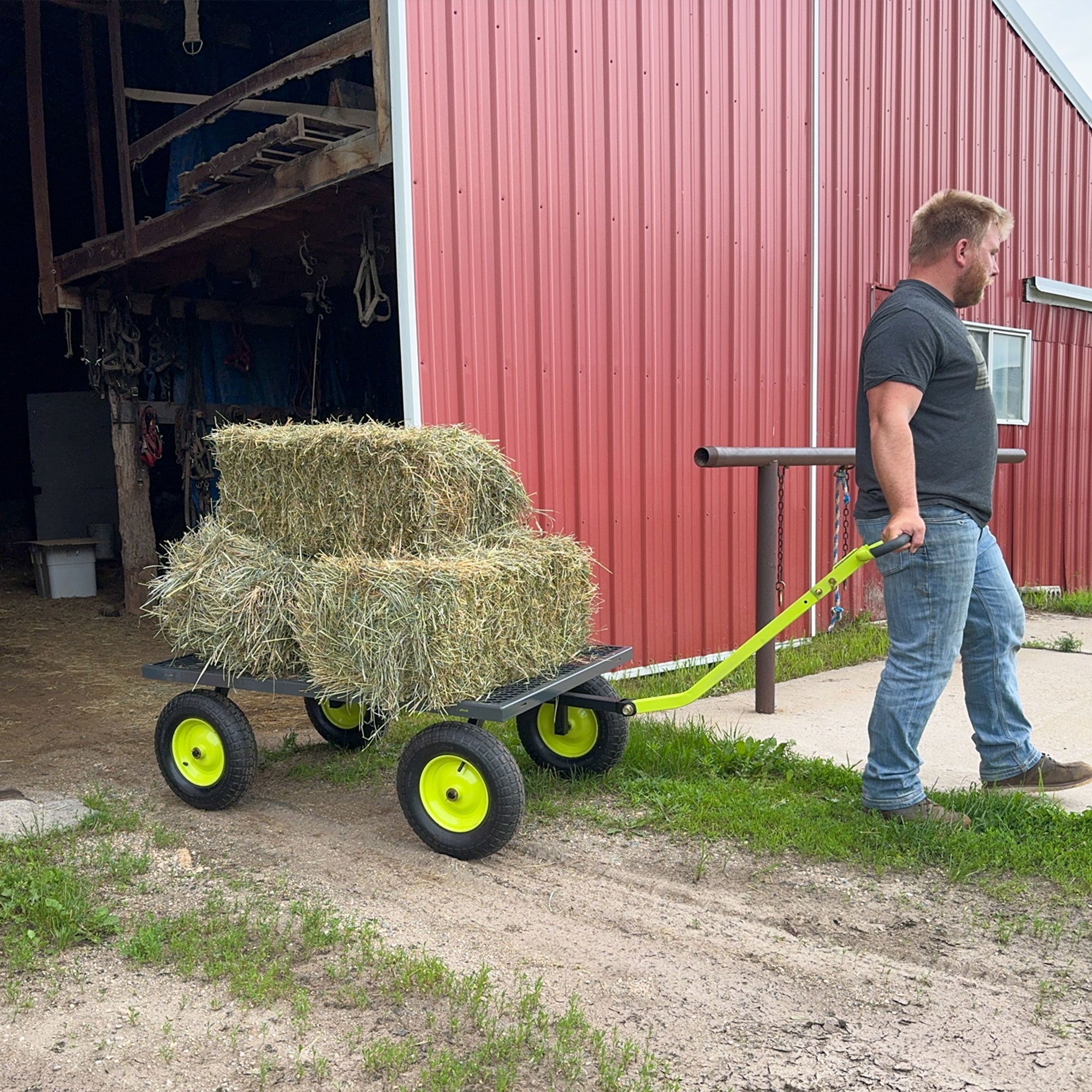 Yard Tuff Jumbo Wagon Steel Mesh Deck Utility Outdoor Yard Cart, 34 x 52 Inch - 409709