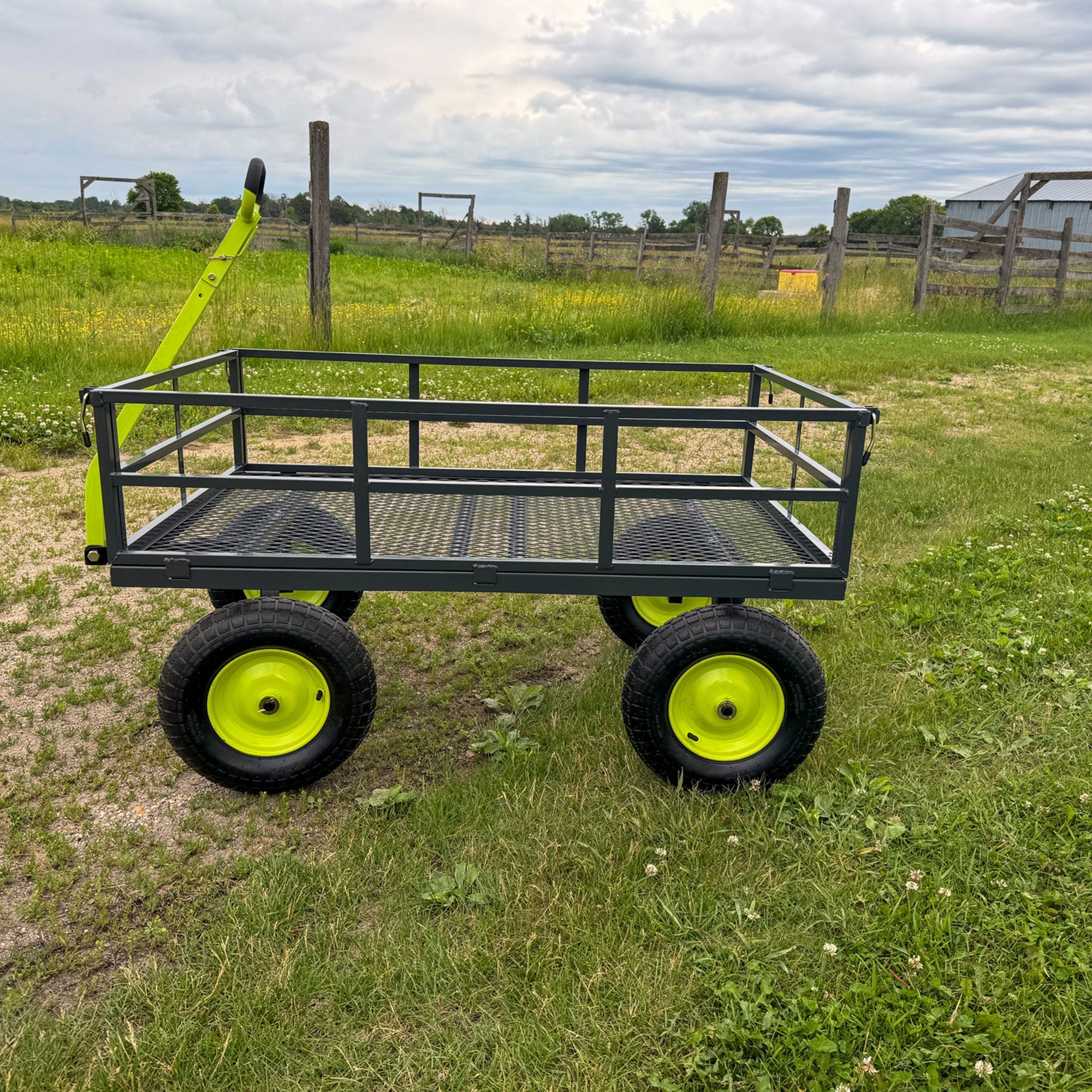 Yard Tuff Jumbo Wagon Steel Mesh Deck Utility Outdoor Yard Cart, 34 x 52 Inch - 409709