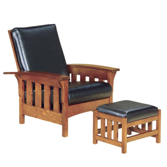 QW Amish Bow Arm Slat Morris Chair w/ Ottoman - 103J-410-BASMC/460-BASMF-FABc