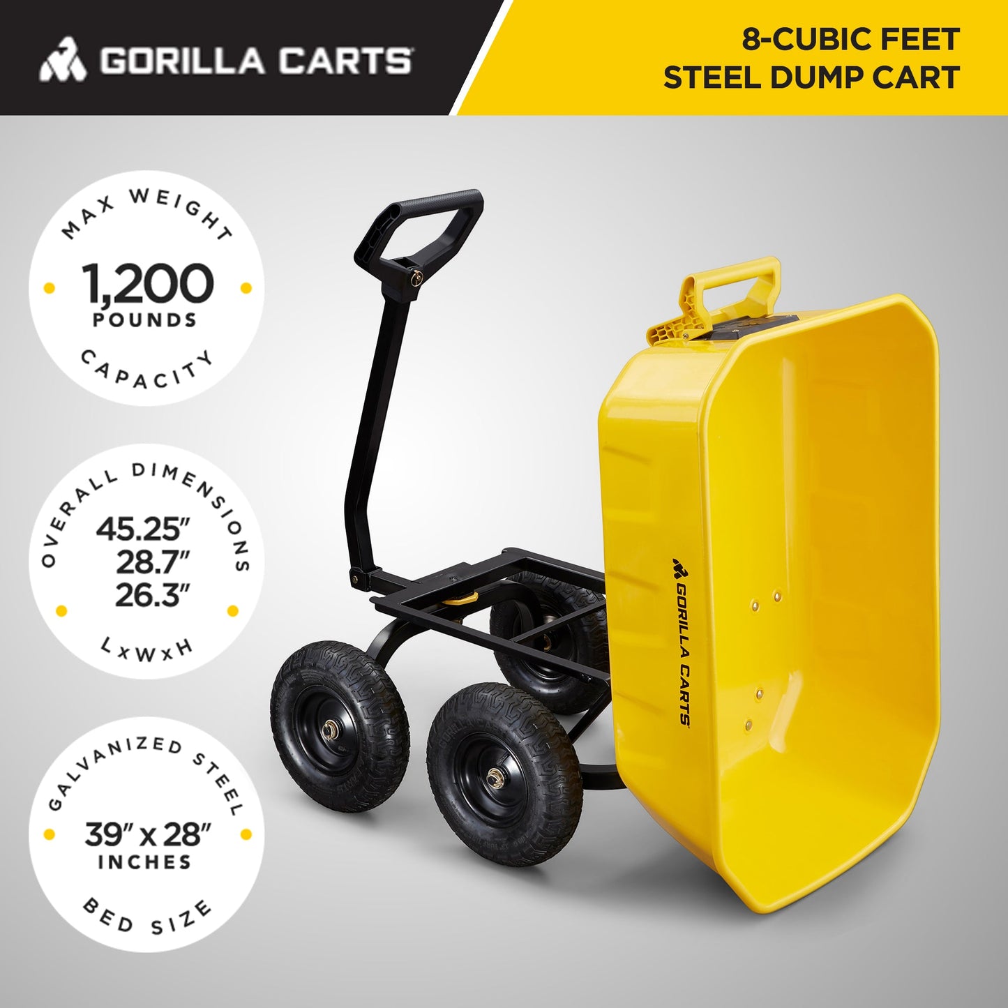 Gorilla Carts Heavy Duty Steel Yard Dump Cart Garden Wagon and 13" Tires, Yellow