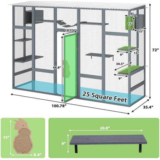 COZIWOW Outdoor Cat Catio w/ Window Access, Weatherproof Wooden Enclosure, Grey - 411769