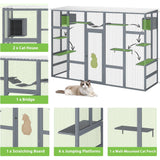 COZIWOW Outdoor Cat Catio w/ Window Access, Weatherproof Wooden Enclosure, Grey - 411769