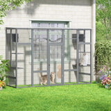 COZIWOW Outdoor Cat Catio w/ Window Access, Weatherproof Wooden Enclosure, Grey - 411769