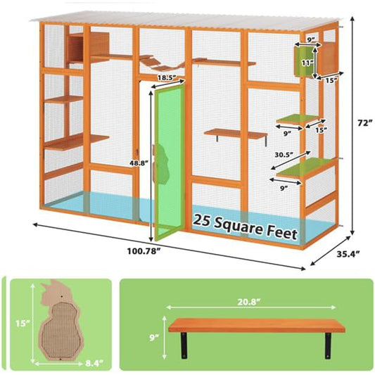 COZIWOW Outdoor Cat Catio w/ Window Access, Weatherproof Wood Enclosure, Orange - 411770