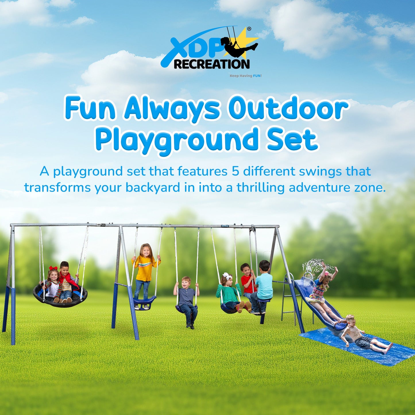 XDP Recreation Fun Always Outdoor Playground with Water Slide & Super Disc Swing - 412469