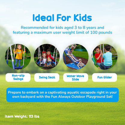 XDP Recreation Fun Always Outdoor Playground with Water Slide & Super Disc Swing - 412469