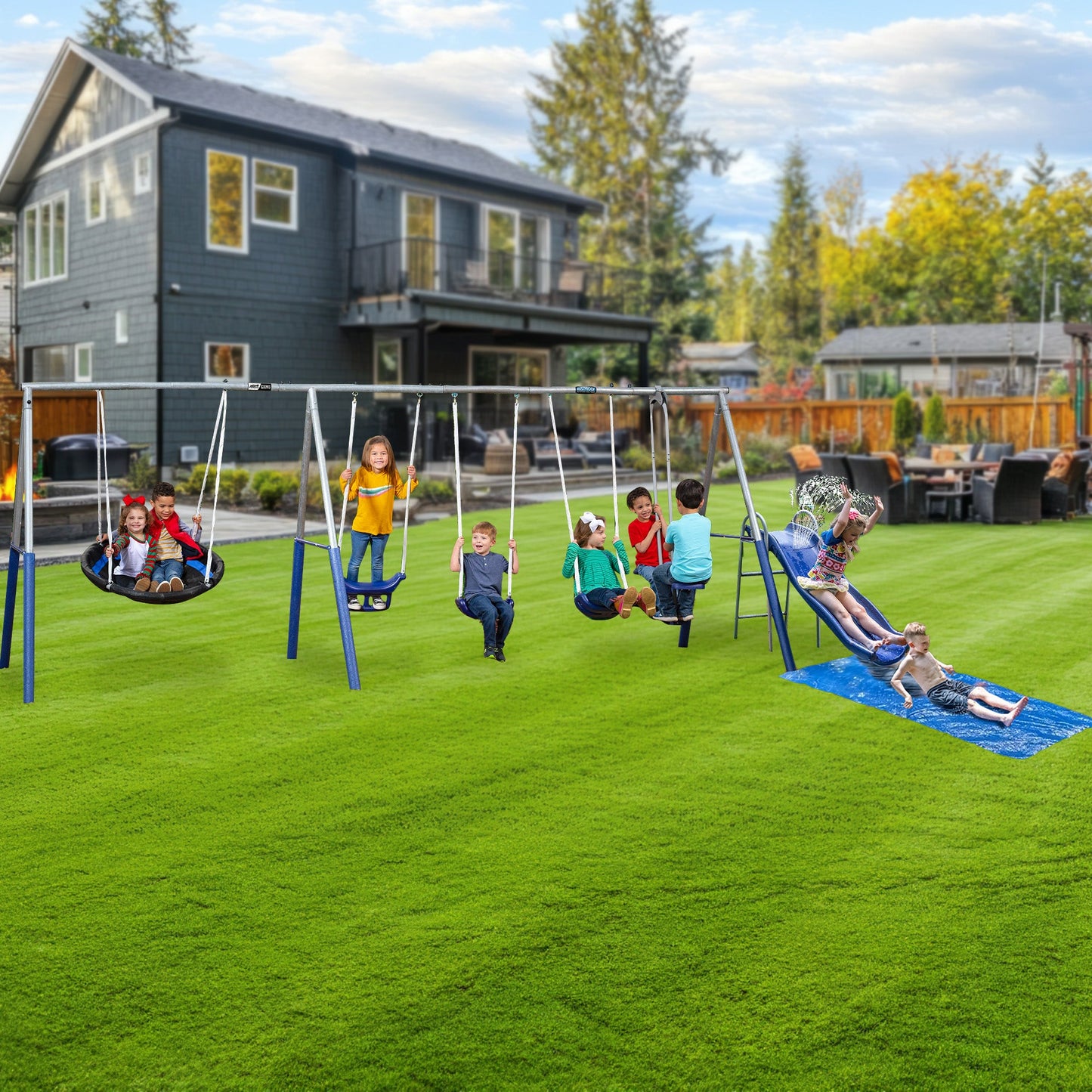 XDP Recreation Fun Always Outdoor Playground with Water Slide & Super Disc Swing - 412469