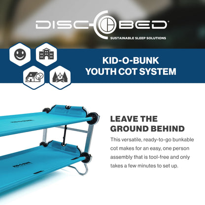 Disc-O-Bed Youth Double Cot Kid-O-Bunk w/ 200 Pound Capacity & Carry Bags, Teal - 413459