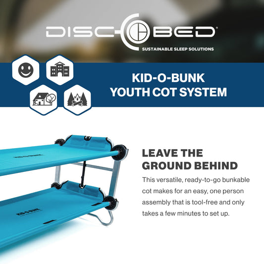 Disc-O-Bed Youth Double Cot Kid-O-Bunk w/ 200 Pound Capacity & Carry Bags, Teal - 413459