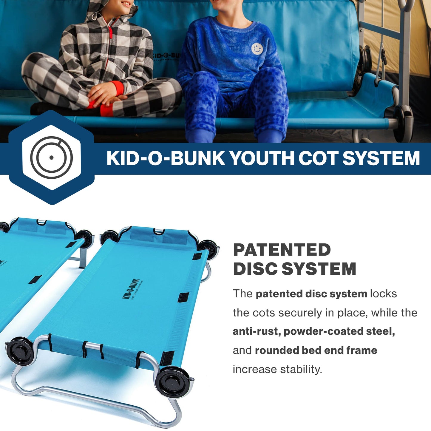 Disc-O-Bed Youth Double Cot Kid-O-Bunk w/ 200 Pound Capacity & Carry Bags, Teal - 413459
