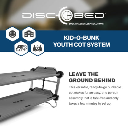 Disc-O-Bed Youth Double Cot Kid-O-Bunk, Storage Organizers & Carry Bag, Grey - 413460