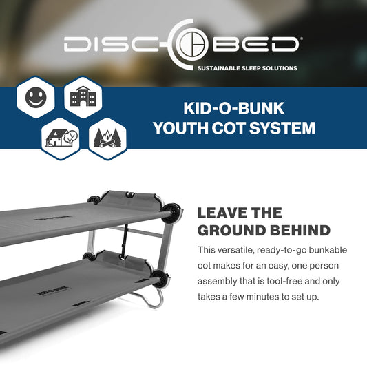 Disc-O-Bed Youth Double Cot Kid-O-Bunk, Storage Organizers & Carry Bag, Grey - 413460