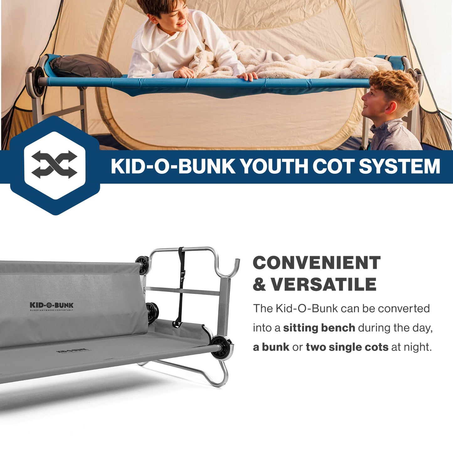 Disc-O-Bed Youth Double Cot Kid-O-Bunk, Storage Organizers & Carry Bag, Grey - 413460