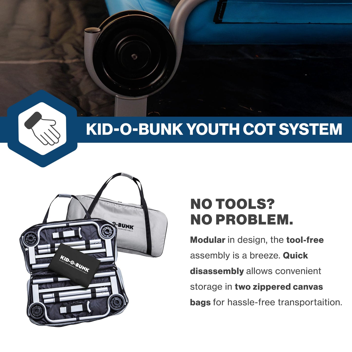 Disc-O-Bed Youth Double Cot Kid-O-Bunk, Storage Organizers & Carry Bag, Grey - 413460