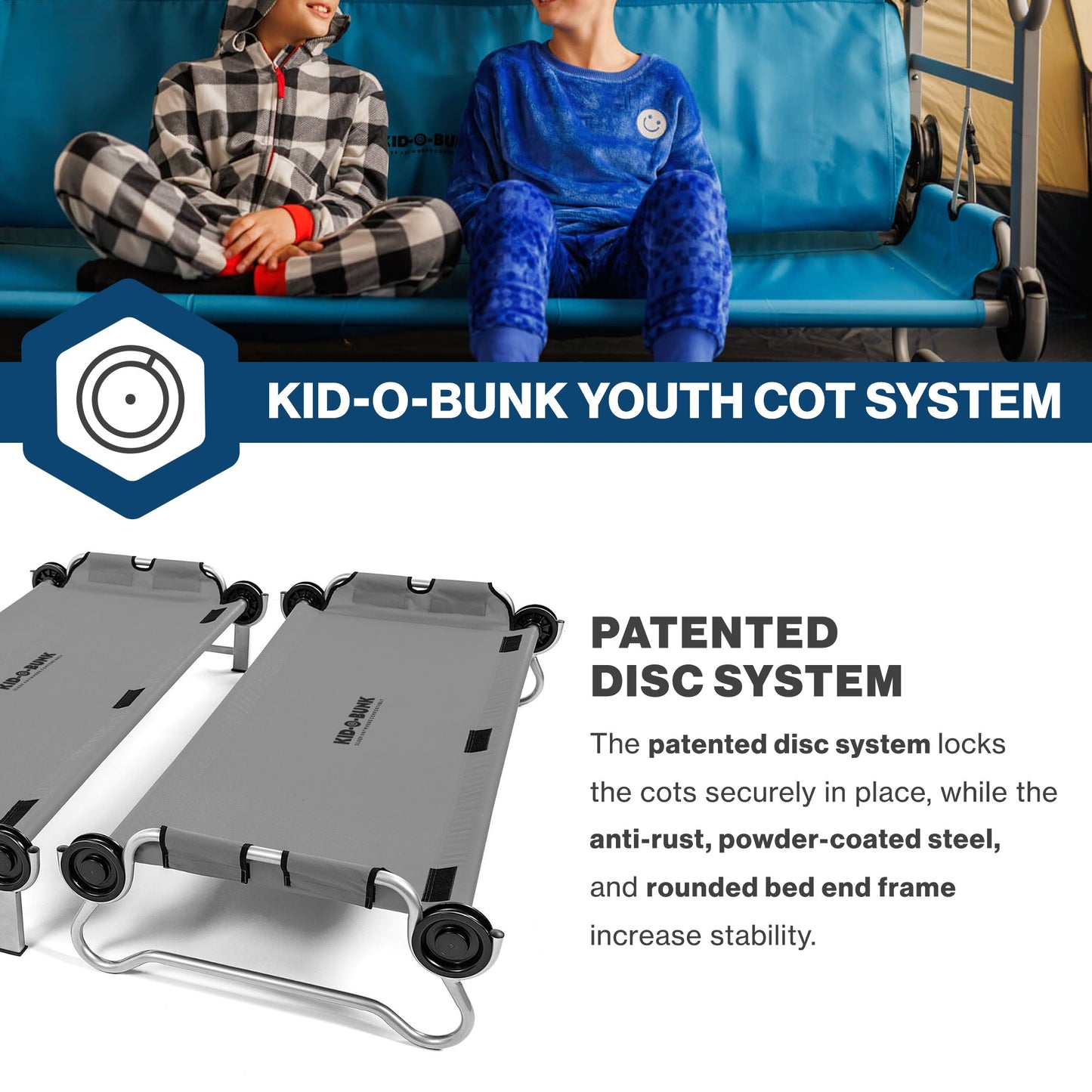 Disc-O-Bed Youth Double Cot Kid-O-Bunk, Storage Organizers & Carry Bag, Grey - 413460