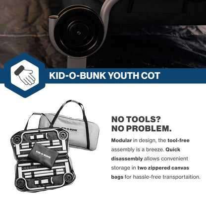 Disc-O-Bed Youth Double Cot Kid-O-Bunk w/ 200 Pound Capacity & Carry Bags, Black - 413461
