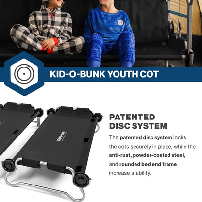 Disc-O-Bed Youth Double Cot Kid-O-Bunk w/ 200 Pound Capacity & Carry Bags, Black - 413461