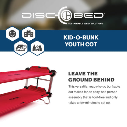 Disc-O-Bed Youth Double Cot Kid-O-Bunk w/ 200 Pound Capacity & Carry Bags, Red - 413462