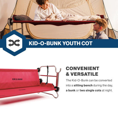 Disc-O-Bed Youth Double Cot Kid-O-Bunk w/ 200 Pound Capacity & Carry Bags, Red - 413462