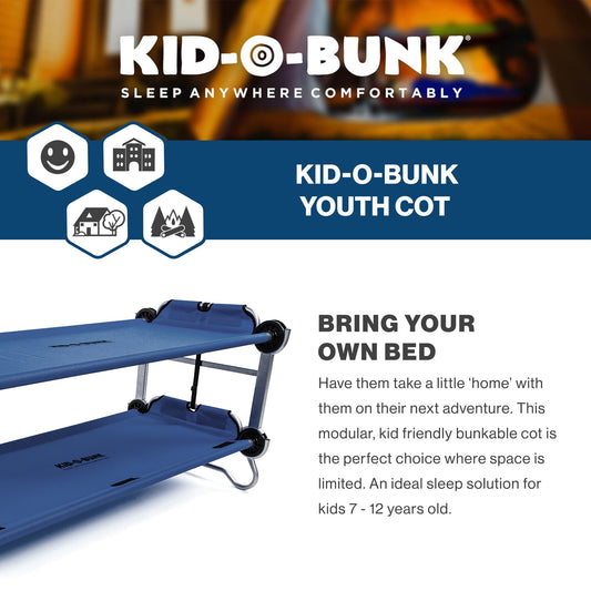 Disc-O-Bed Youth Double Cot Kid-O-Bunk w/ 200 Pound Capacity & Carry Bags, Navy - 413463