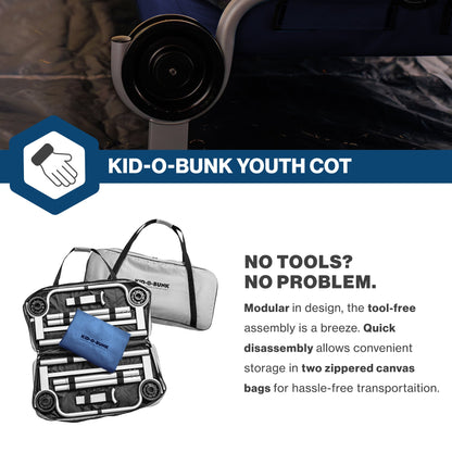 Disc-O-Bed Youth Double Cot Kid-O-Bunk w/ 200 Pound Capacity & Carry Bags, Navy - 413463