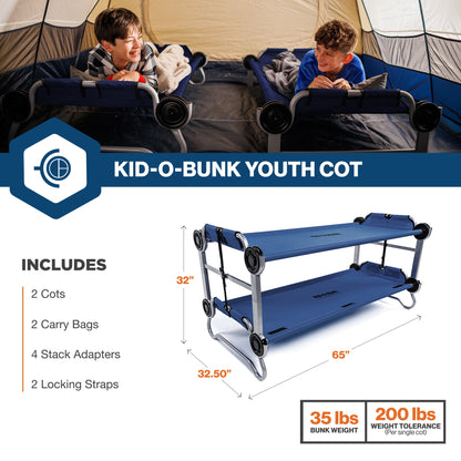 Disc-O-Bed Youth Double Cot Kid-O-Bunk w/ 200 Pound Capacity & Carry Bags, Navy - 413463