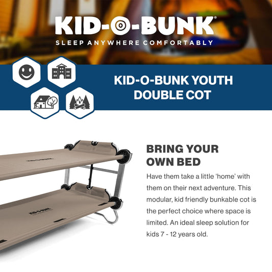 Disc-O-Bed Youth Double Cot Kid-O-Bunk w/ 200 Pound Capacity & Carry Bags, Tan - 413464