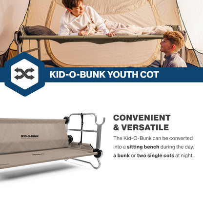 Disc-O-Bed Youth Double Cot Kid-O-Bunk w/ 200 Pound Capacity & Carry Bags, Tan - 413464