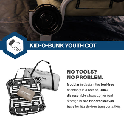 Disc-O-Bed Youth Double Cot Kid-O-Bunk w/ 200 Pound Capacity & Carry Bags, Tan - 413464