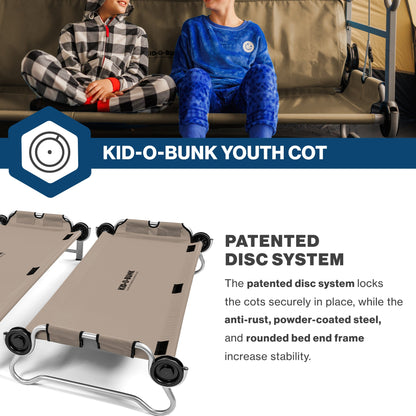 Disc-O-Bed Youth Double Cot Kid-O-Bunk w/ 200 Pound Capacity & Carry Bags, Tan - 413464
