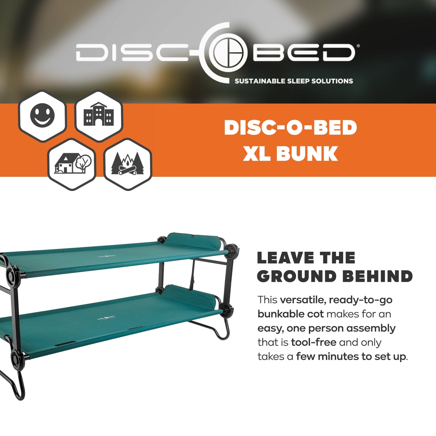 Disc-O-Bed Extra Large Outdoor Convertible 2 Person Portable Camping Cots, Green - 413480