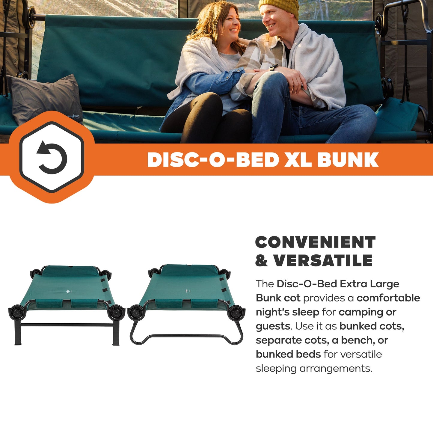 Disc-O-Bed Extra Large Outdoor Convertible 2 Person Portable Camping Cots, Green - 413480