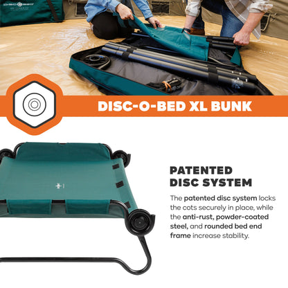 Disc-O-Bed Extra Large Outdoor Convertible 2 Person Portable Camping Cots, Green - 413480