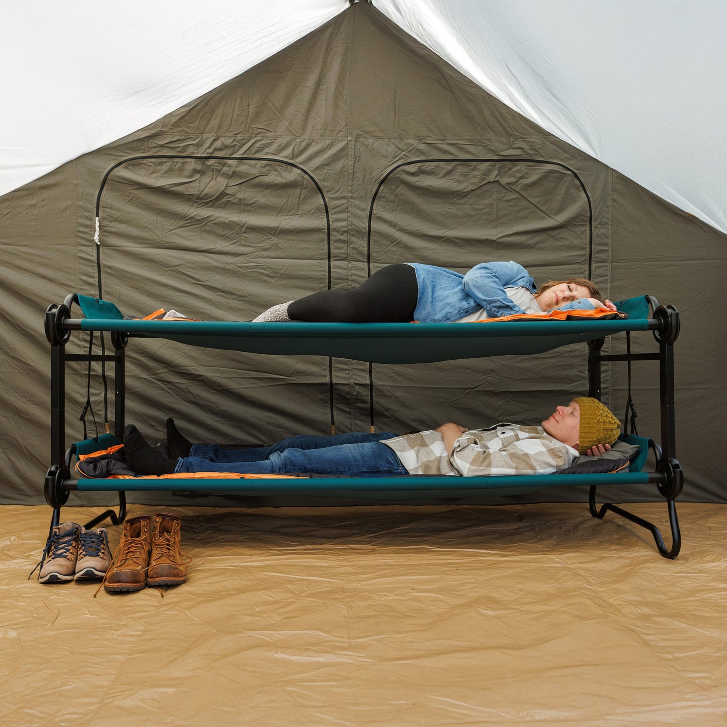Disc-O-Bed Extra Large Outdoor Convertible 2 Person Portable Camping Cots, Green - 413480