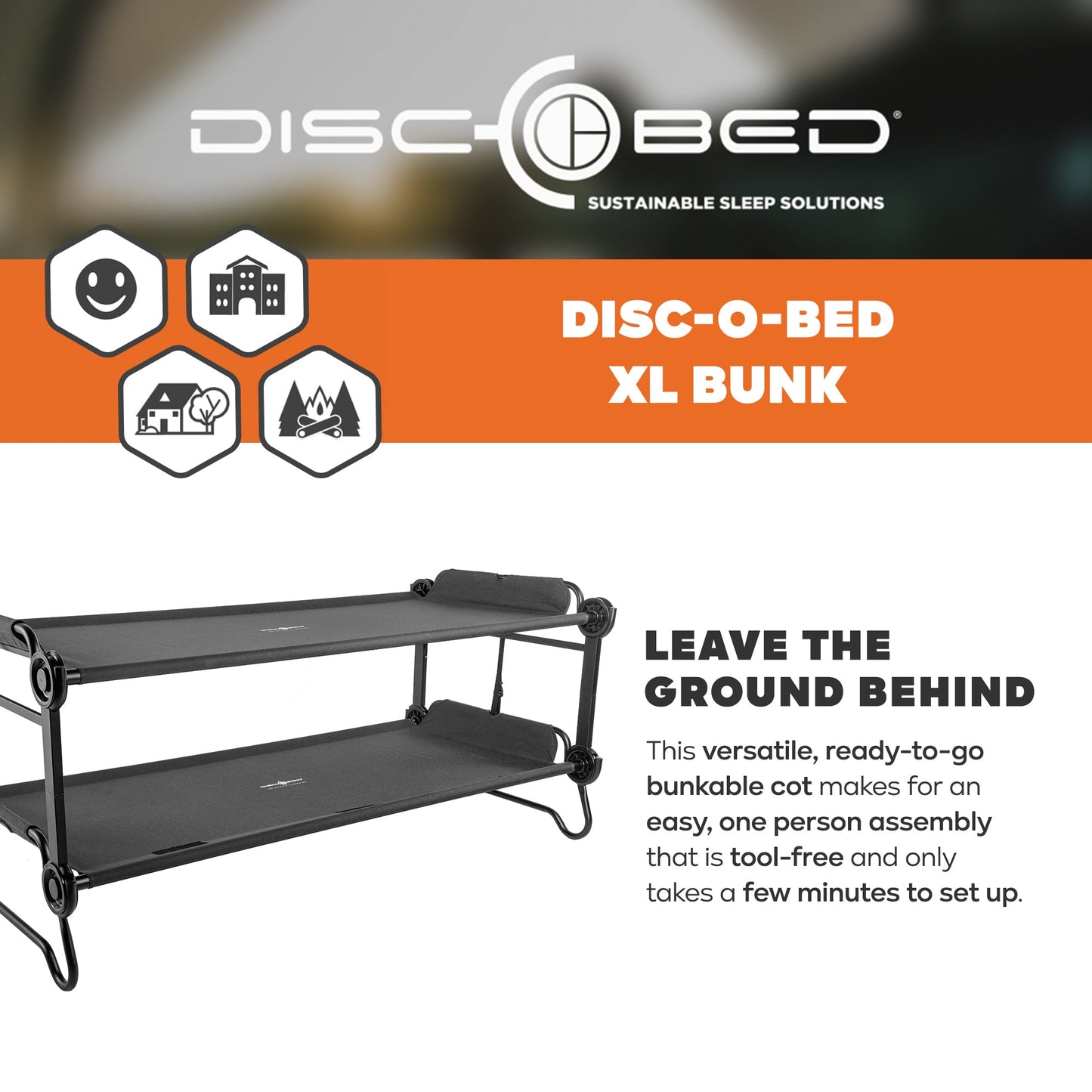 Disc-O-Bed Extra Large Outdoor Convertible 2 Person Portable Camping Cots, Black - 413481