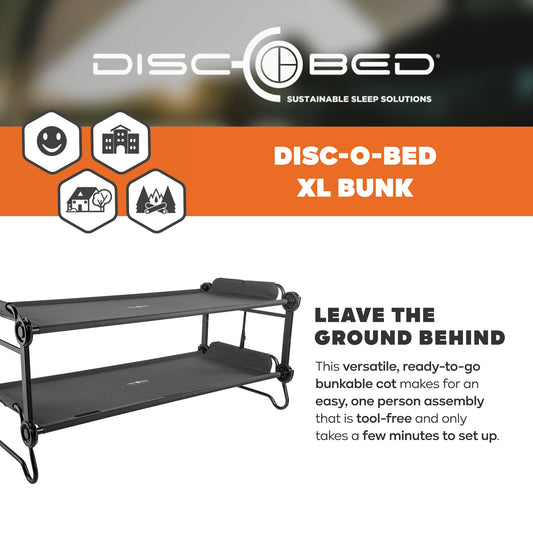 Disc-O-Bed Extra Large Outdoor Convertible 2 Person Portable Camping Cots, Black - 413481