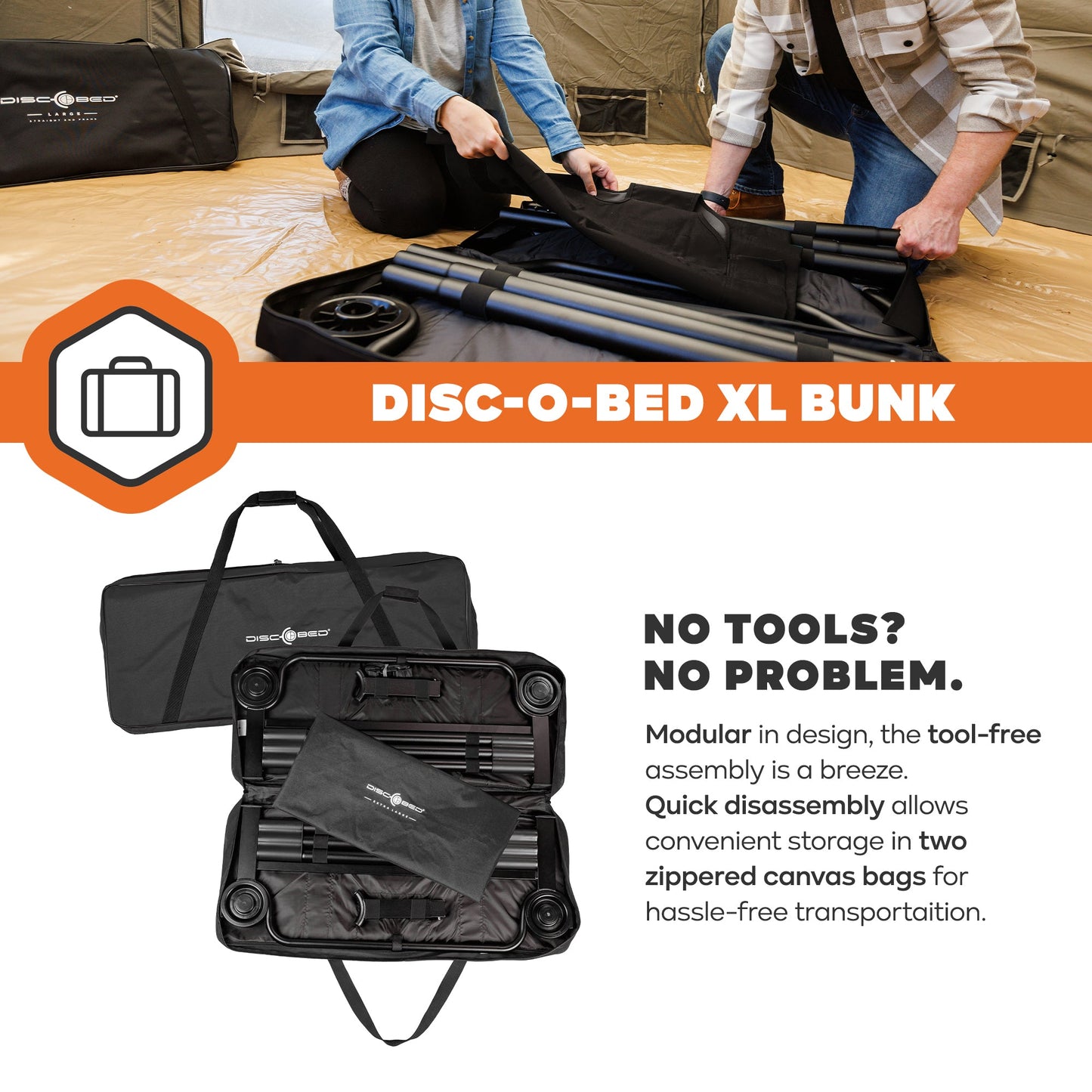 Disc-O-Bed Extra Large Outdoor Convertible 2 Person Portable Camping Cots, Black - 413481