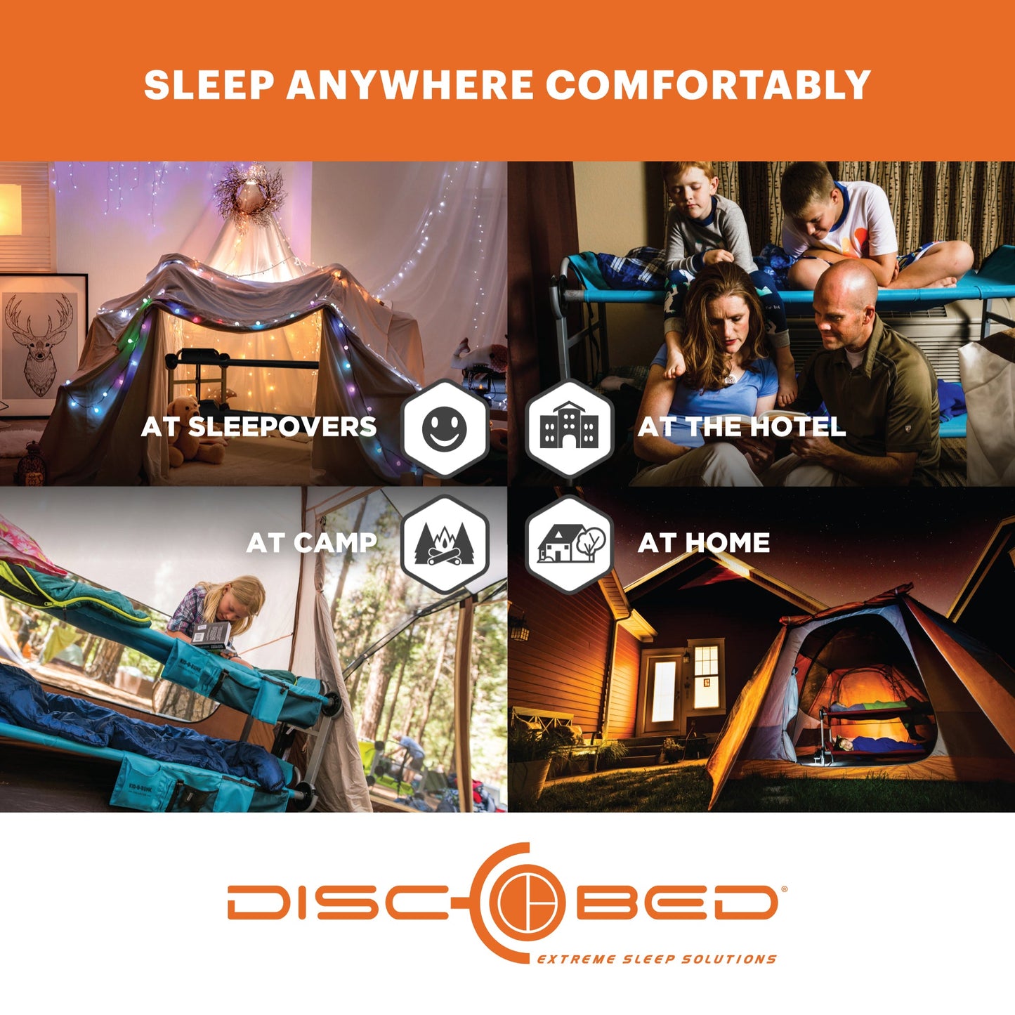 Disc-O-Bed Extra Large Outdoor Convertible 2 Person Portable Camping Cots, Black - 413481