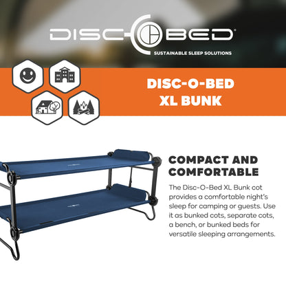Disc-O-Bed Extra Large Outdoor Convertible 2 Person Portable Camping Cots, Navy - 413483