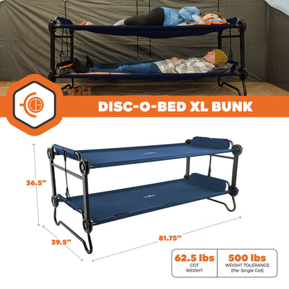Disc-O-Bed Extra Large Outdoor Convertible 2 Person Portable Camping Cots, Navy - 413483