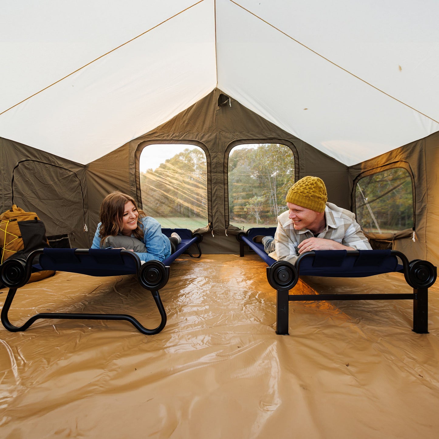 Disc-O-Bed Extra Large Outdoor Convertible 2 Person Portable Camping Cots, Navy - 413483