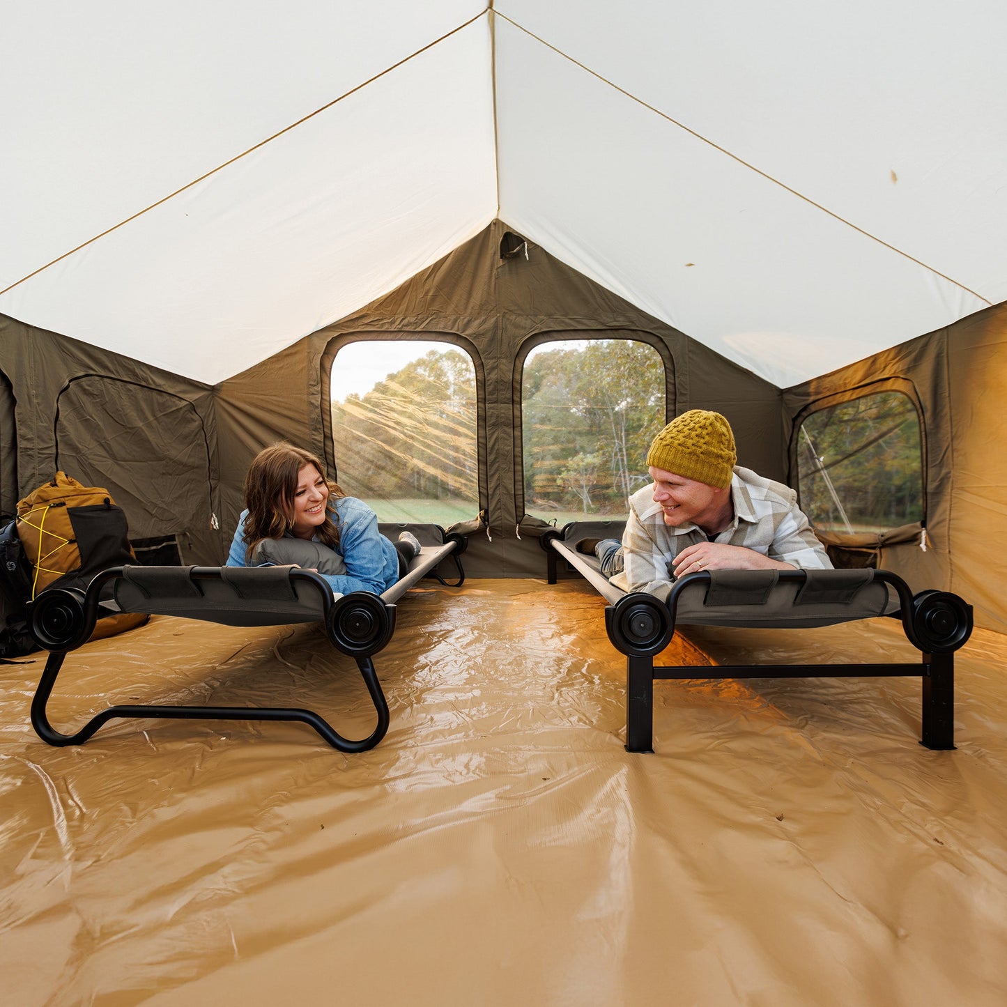 Disc-O-Bed Extra Large Outdoor Convertible 2 Person Portable Camping Cots, Tan - 413484